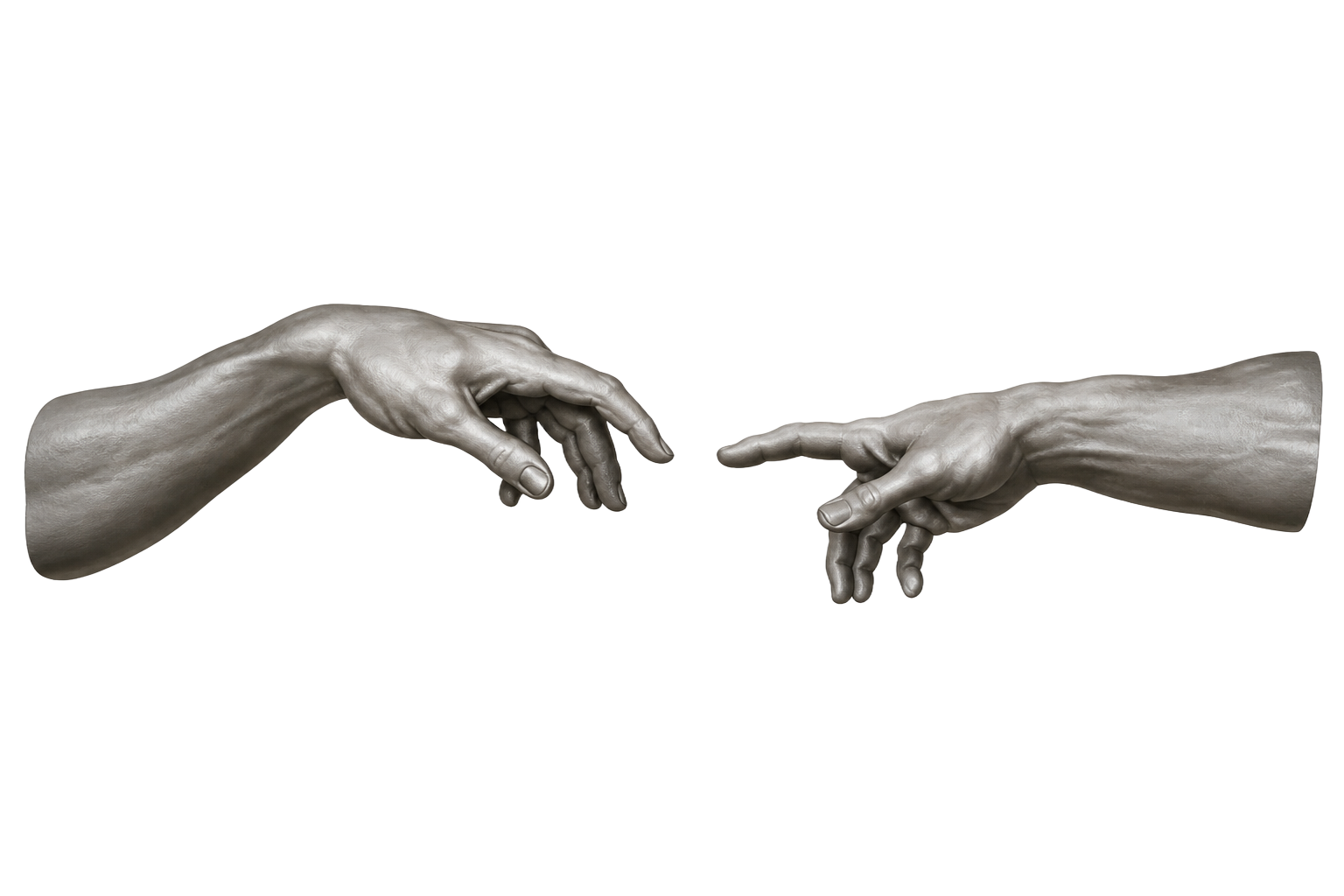 Two hands reaching toward one another